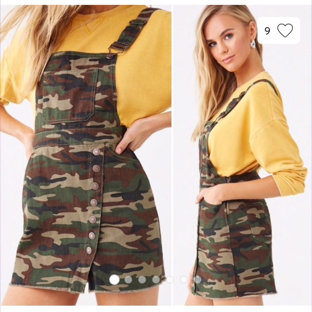 Forever21 Army Print Overall Dress S